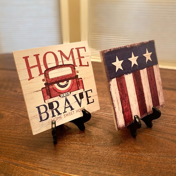 Home Of The Brave Wood Wall Sign & Vintage Style American Flag Wood Wall Sign - Picture 3 of 16